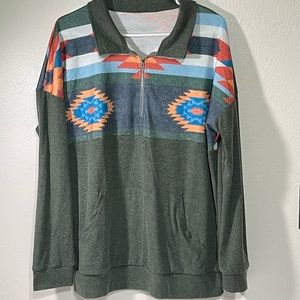 Western/Aztez pattern 1/2 zip long sleeve pullover